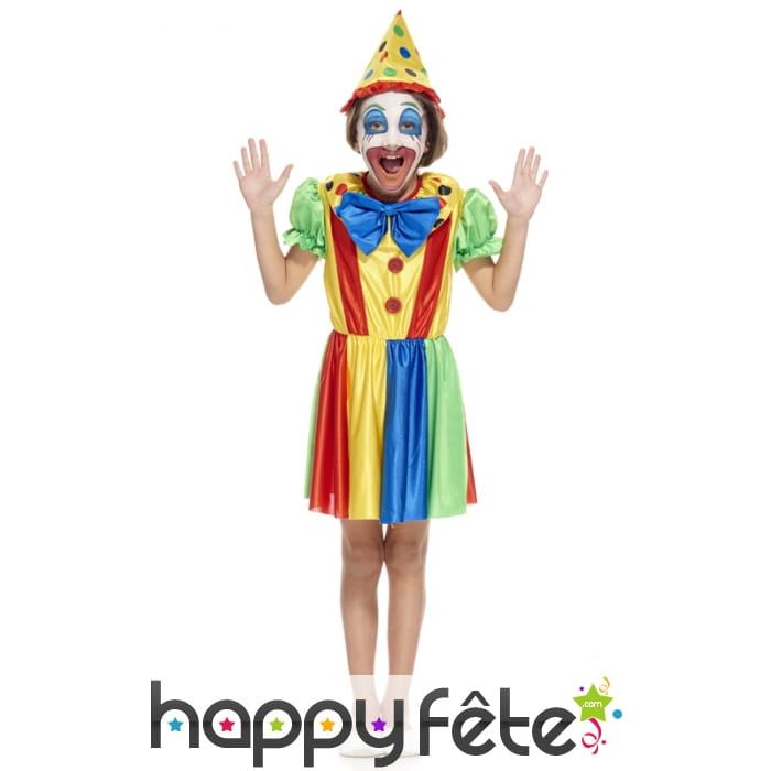 Costume de petite clown multicolore en robe