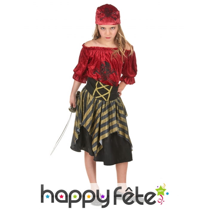 Costume de petite corsaire rouge effet velours
