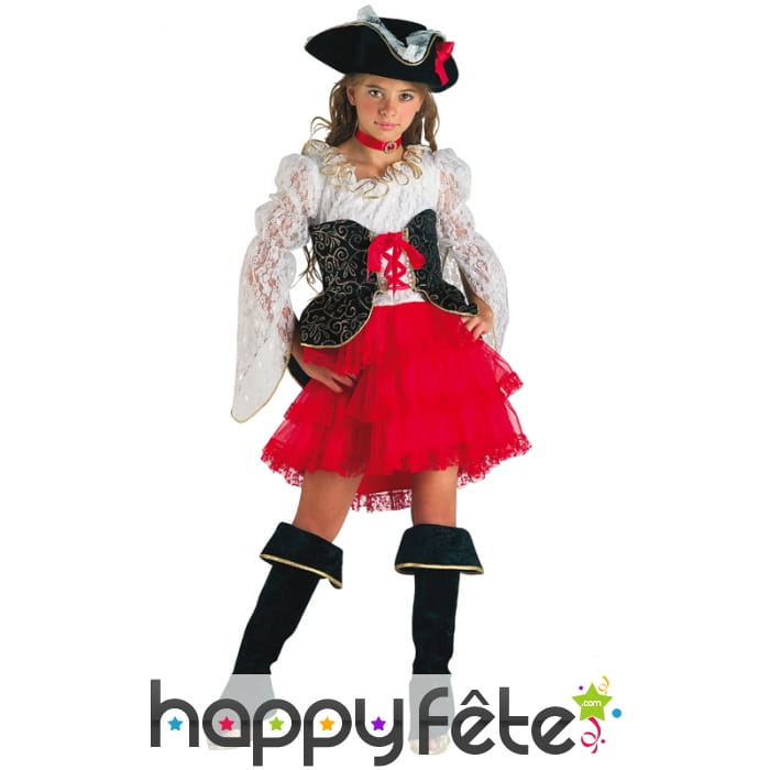 Costume de petite piratesse rouge haut en dentelle