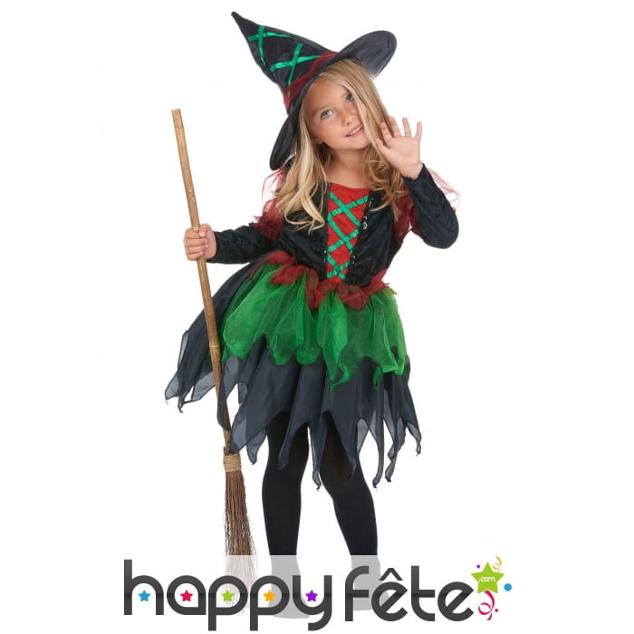 Costume de petite sorcière verte avec tulle