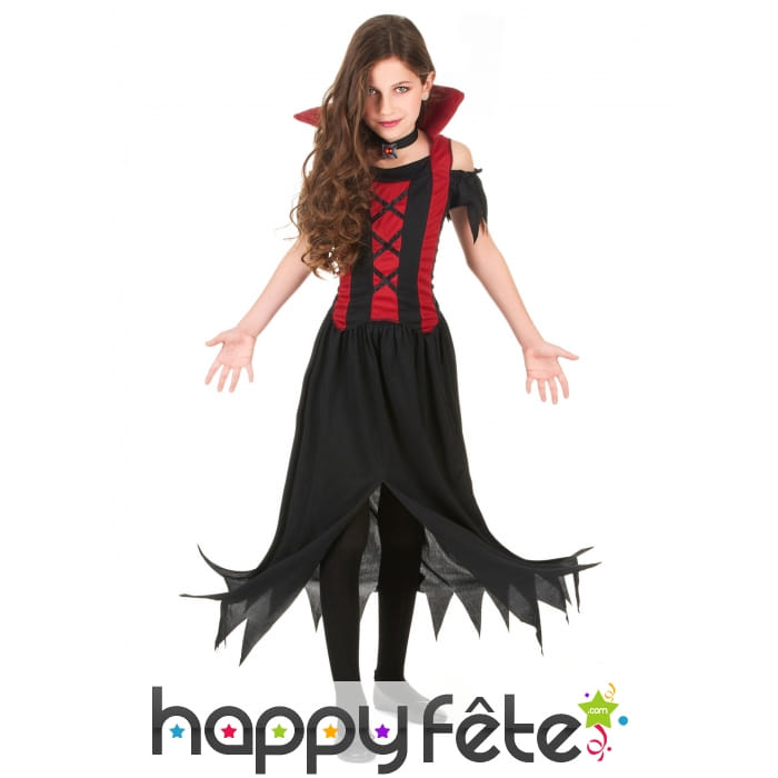 Costume de petite vampire dentelé noir et rouge