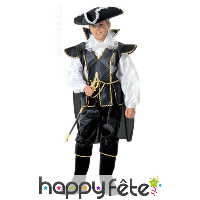 Costume de pirate noir et dentelles, enfant