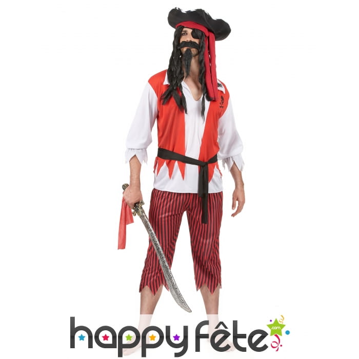 Costume de pirate rouge blanc noir pour adulte
