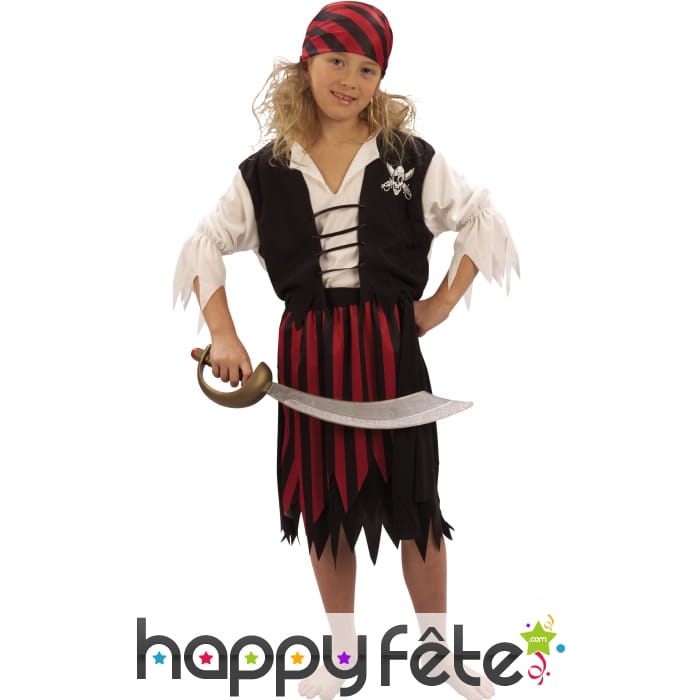 Costume de piratesse ligné rouge et noir, enfant