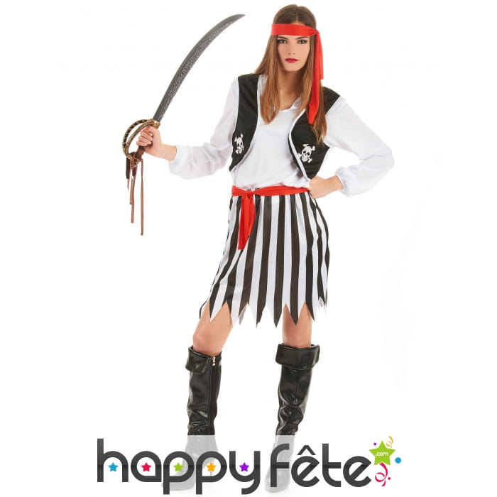 Costume de piratesse robe rayée noire et blanche