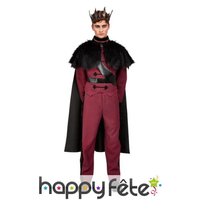 Costume de prince rouge avec cape noire, adulte