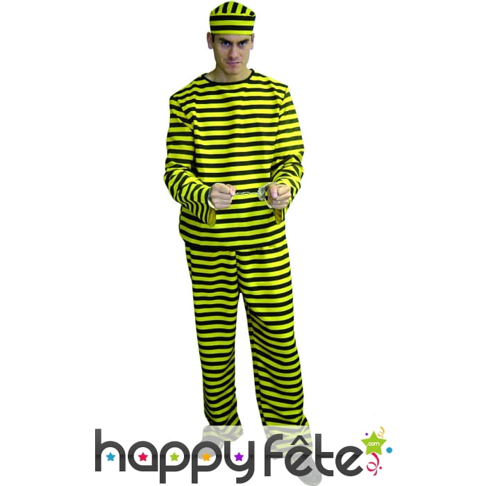 Costume de prisonnier rayé jaune