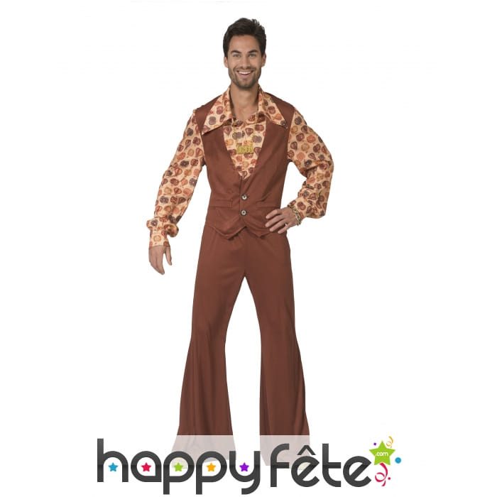 Costume disco pattes d'eph marron pour homme
