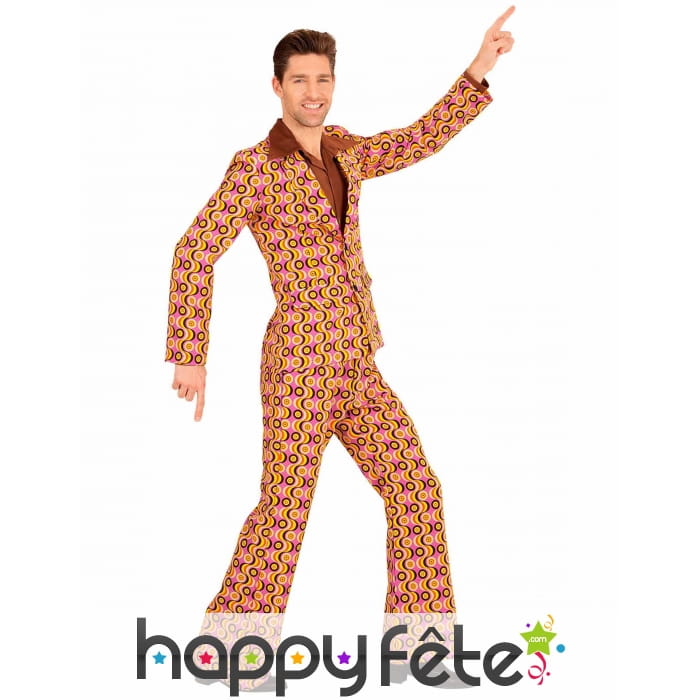 Costume disco psychedelique orange homme