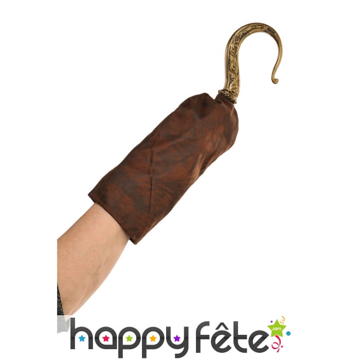 Crochet de pirate doré avec manche marron, adulte