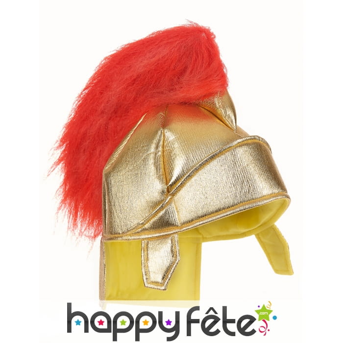 Casque de romain doré avec plums rouges