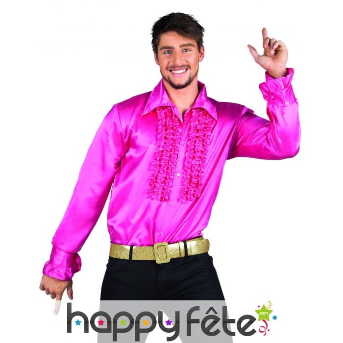 Chemise disco rose satinée pour homme