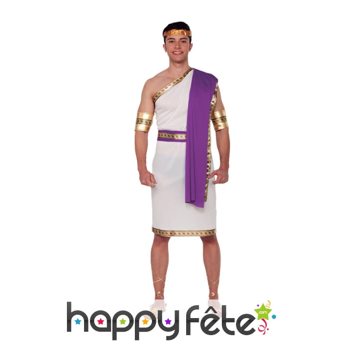 Costume de romain, toge blanche et violette