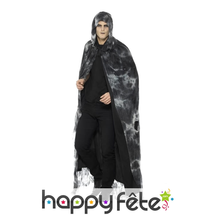 Cape de sorcier noire et grise avec capuche