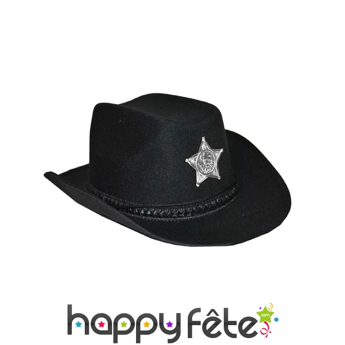 Chapeau de shérif noir uni avec étoile argentée