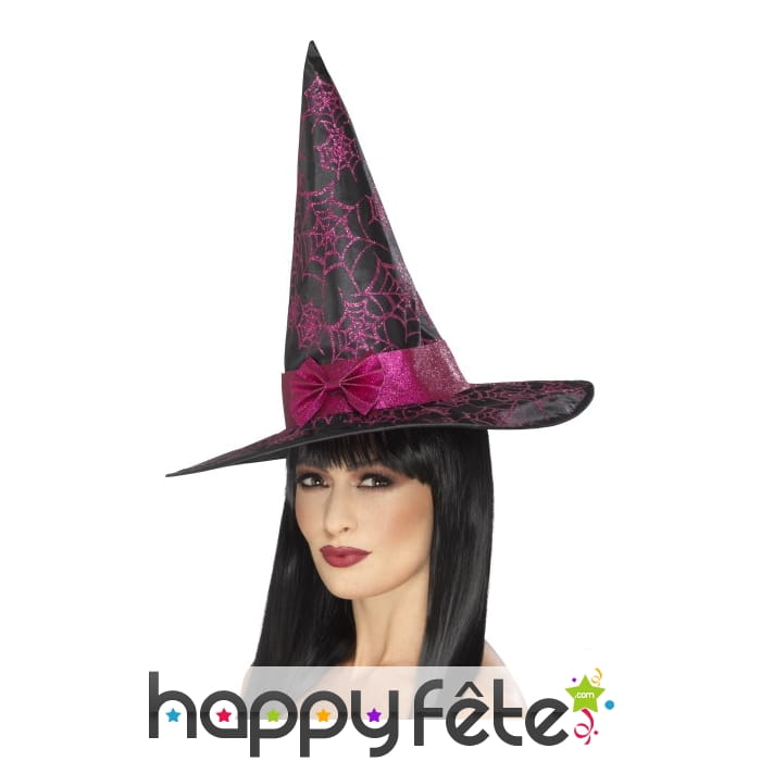 Chapeau de sorcière noir avec paillettes rose