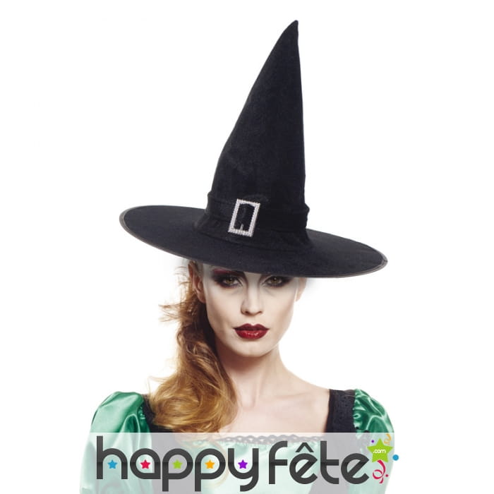 Chapeau de sorcière pointu noir en velours