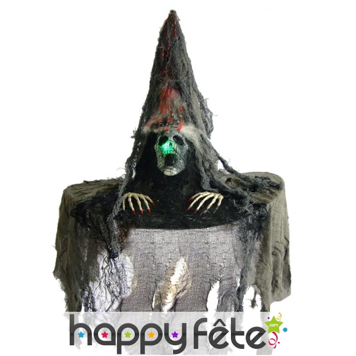 Chapeau de sorcière tête de mort lumineuse