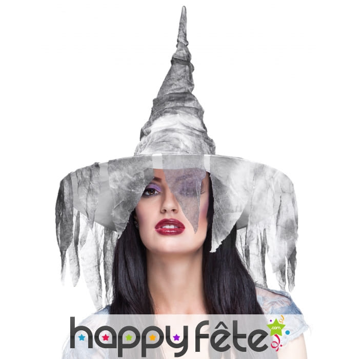 Chapeau de sorcière voile délavé gris