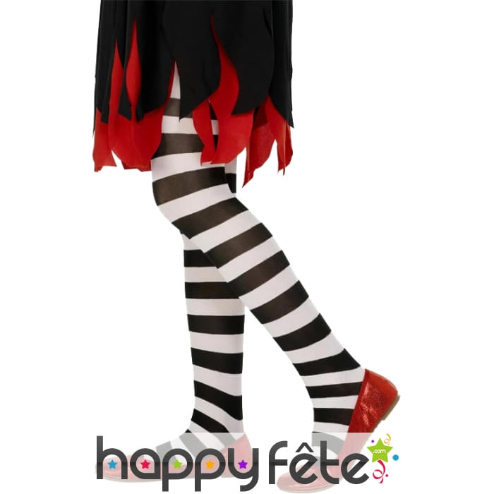 Collants de sorcière noirs et blancs pour enfant