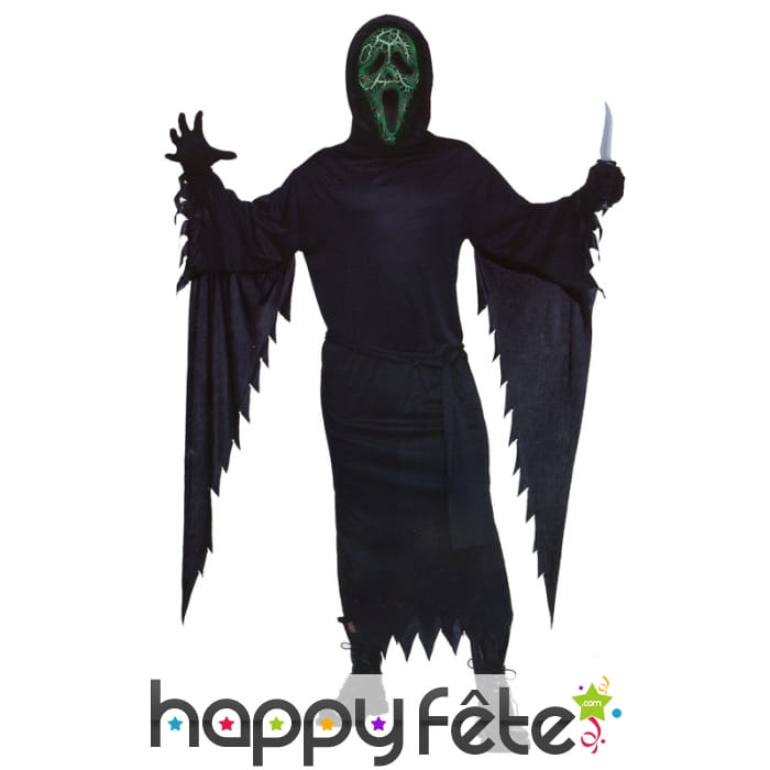 Costume de scream avec masque lumineux nervuré