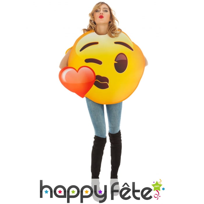 Costume de smiley bisou coeur pour adulte