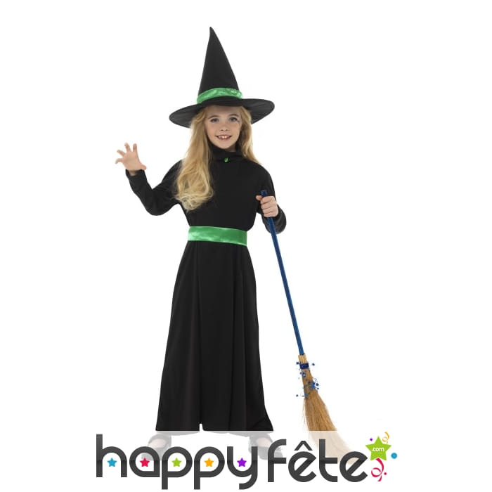 Costume de sorcière noir et vert pour enfant