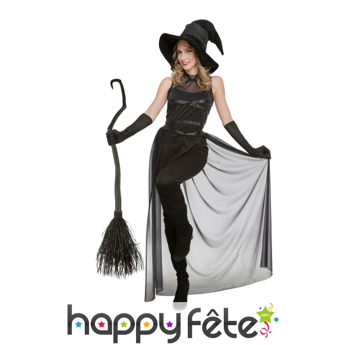 Costume de sorcière noire avec traine transparente