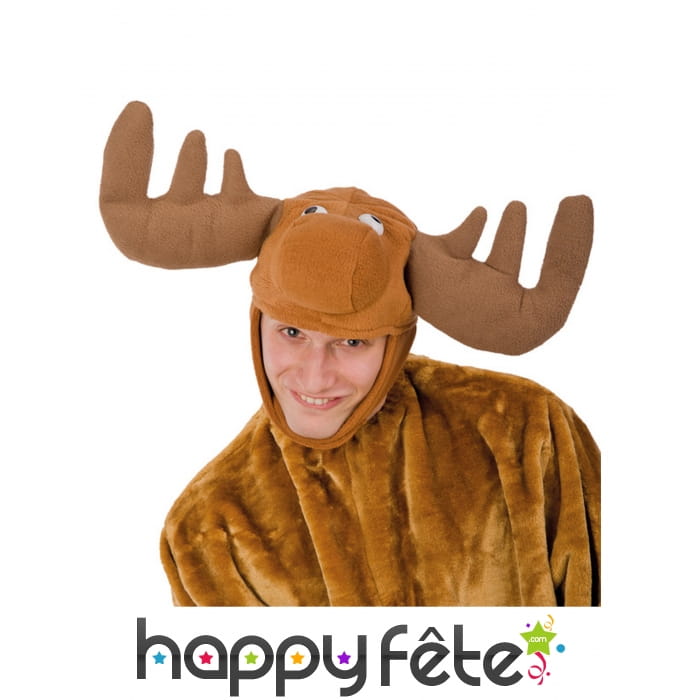 Cagoule de tête de renne en peluche adulte