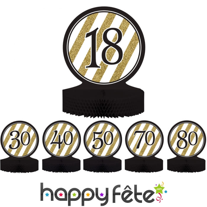 Centre de table d'anniversaire noir et or