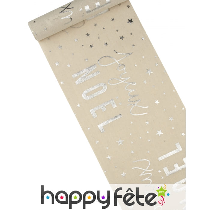 Chemin de table argenté Joyeux Noël