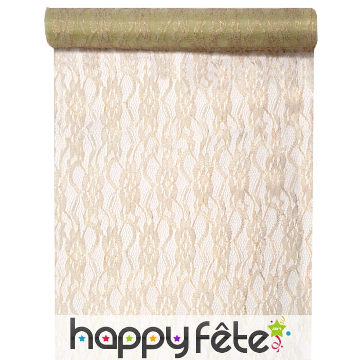 Chemin de table en dentelle dorée, polyester