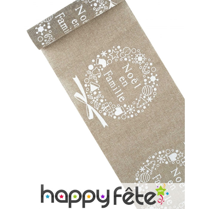 Chemin de table en lin Noel en famille, 28cm x 5m