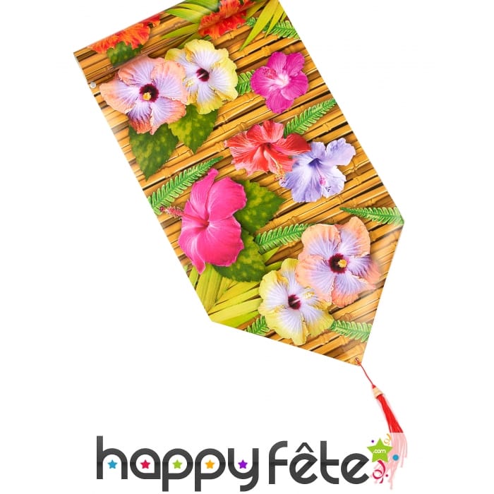 Chemin de table imprimé fleurs d'hibiscus