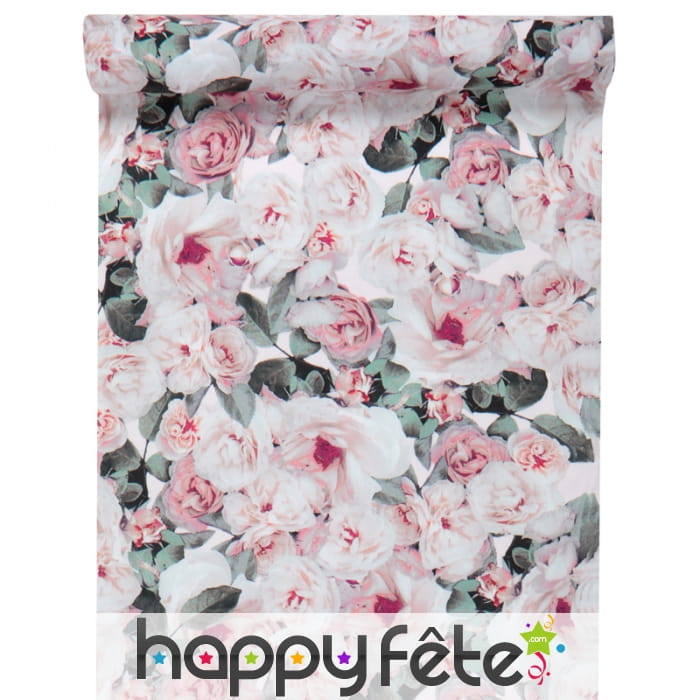 Chemin de table imprimé fleurs roses