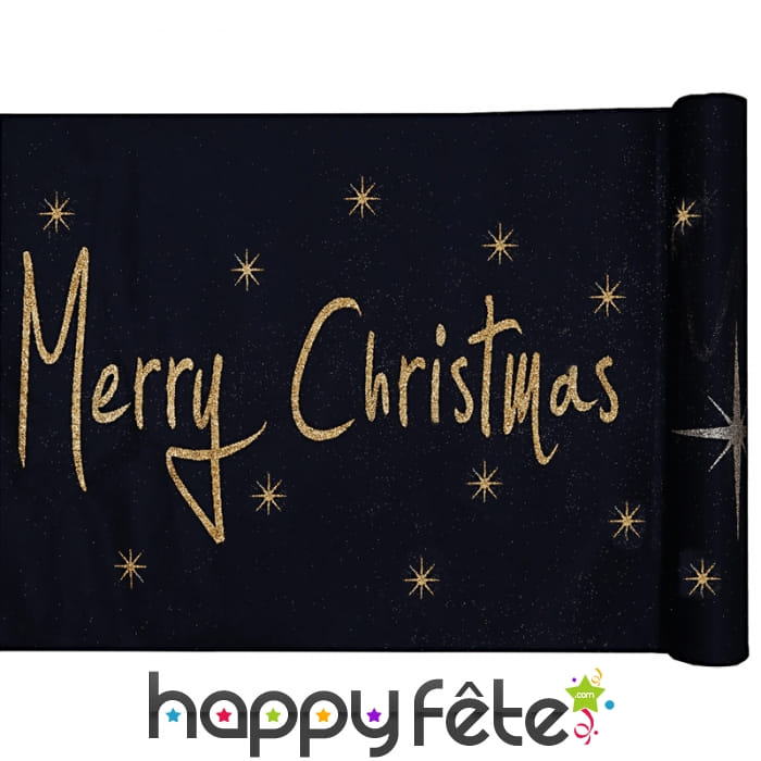 Chemin de table Merry Christmas noir, 5m