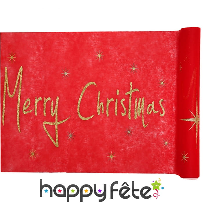 Chemin de table Merry Christmas rouge