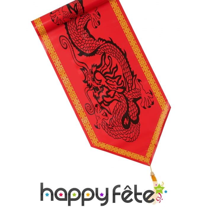 Chemin de table rouge imprimé dragon