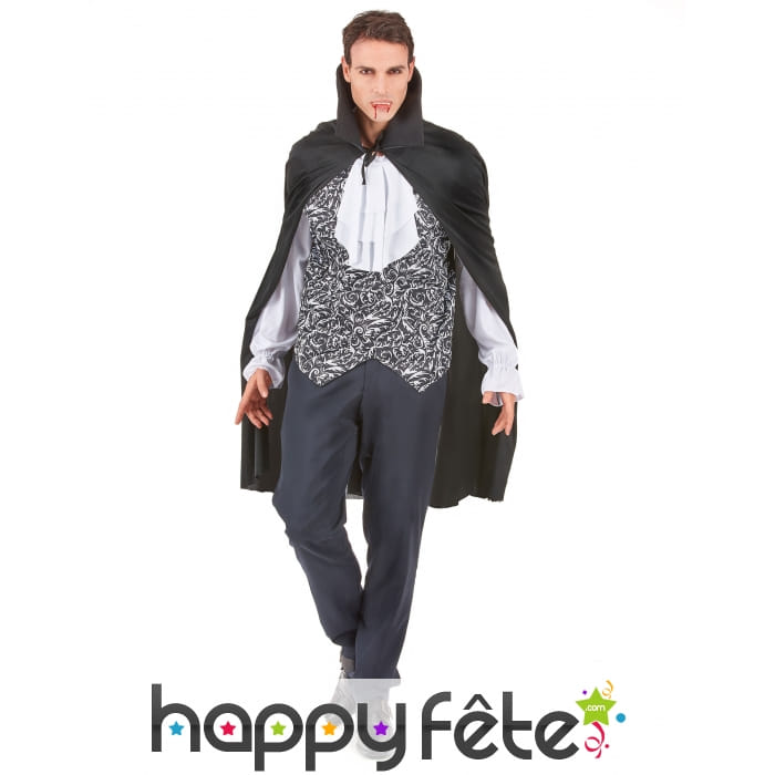 Costume de vampire avec cape et jabot blanc