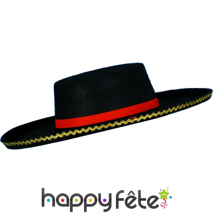 Chapeau espagnol adulte noir galonné