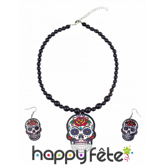Collier et boucles d'oreilles Dia de los muertos