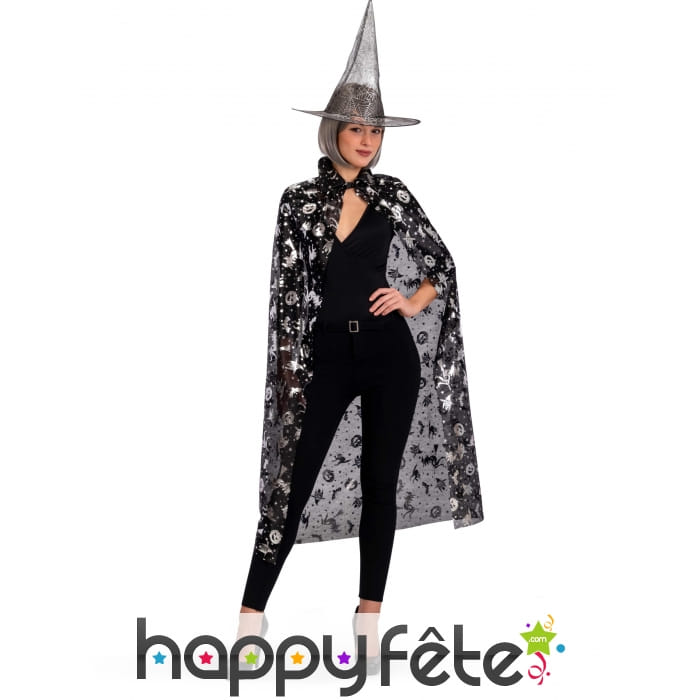 Chapeau et cape de sorcière noirs motifs halloween