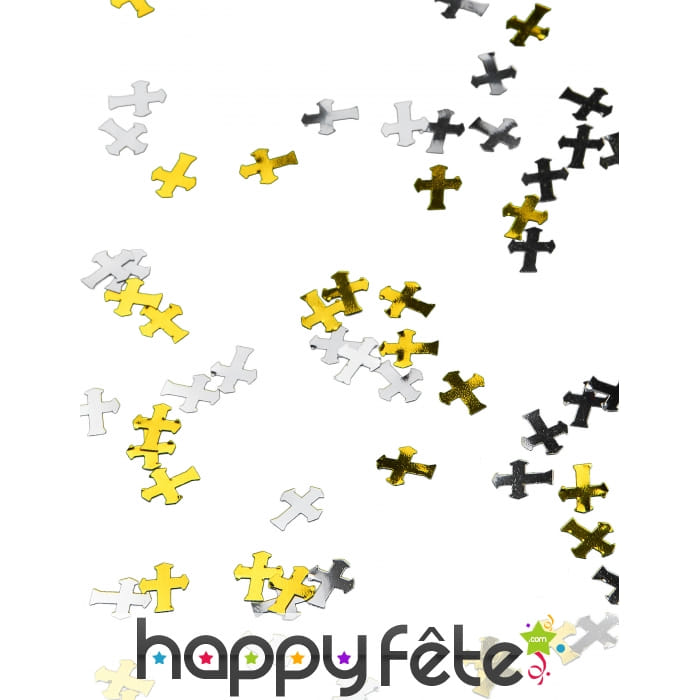 Confettis en forme de croix argentées et dorées