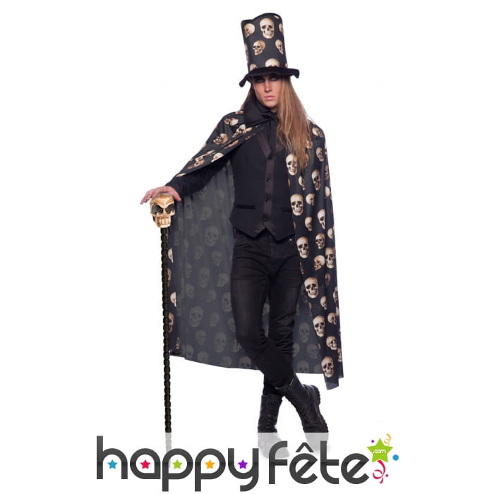 Cape et haut de forme tetes de mort adulte