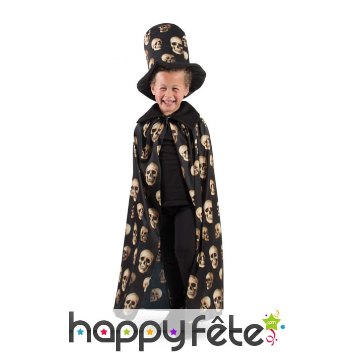 Cape et haut de forme têtes de mort enfant