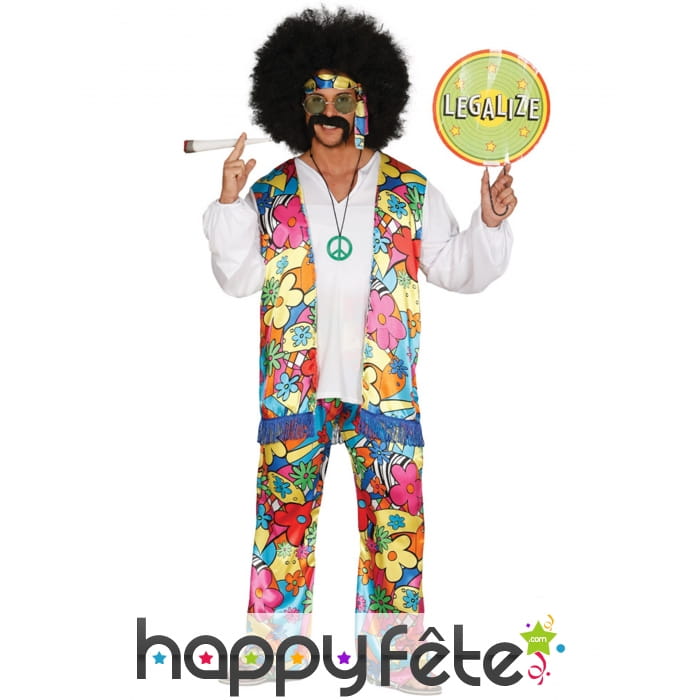 Costume esprit hippie avec grosses fleurs adulte