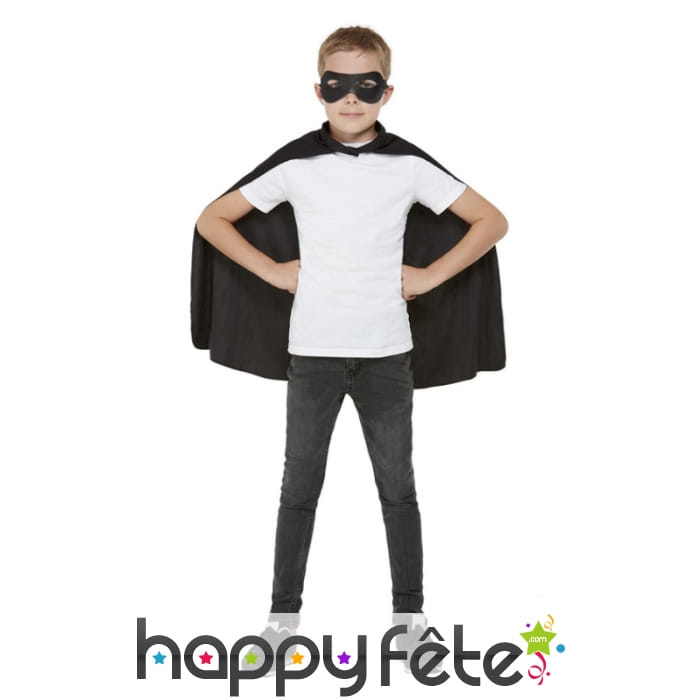 Cape et masque noir de super héros pour enfant