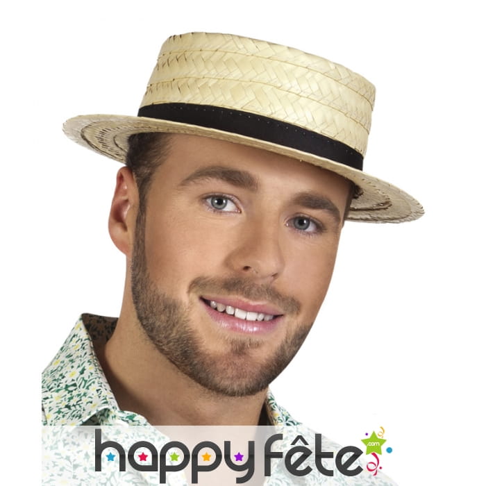 Canotier en paille avec ruban noir