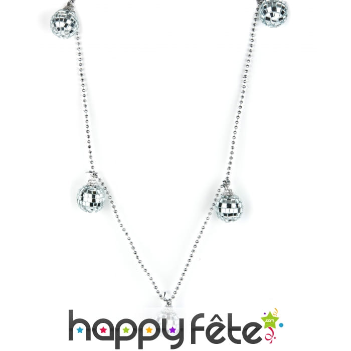 Collier et pendentifs boules à facettes argentées