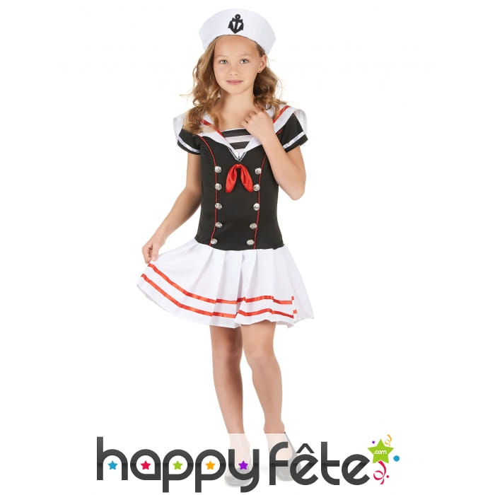 Chapeau et robe marin noire et blanche pour fille